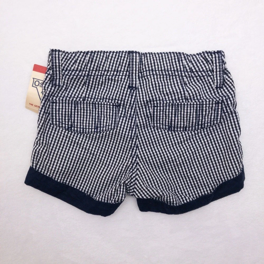 OshKosh B'gosh Shorts Girls Size 5 Blue Plaid EZ Adjust Waist New